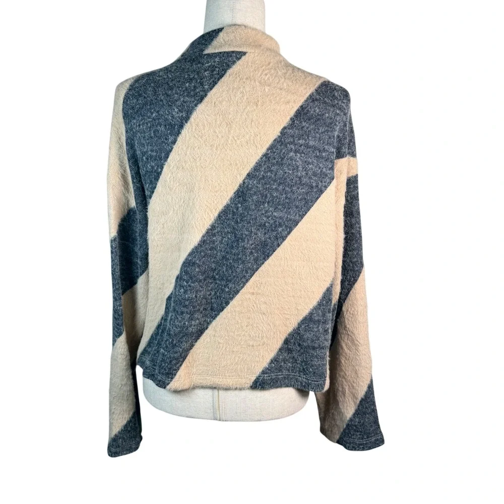 Maeve Anthropologie Fuzzy Mock Neck‎ Sweater L Colorblock Stripe Cozy Soft Knit